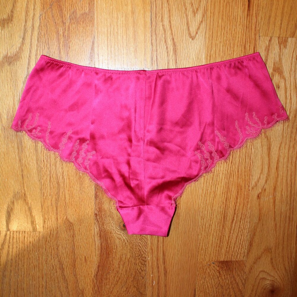 Carine Gilson panty Medium hot pink Chantilly lace trim stretch silk satin NWOT - Picture 6 of 11